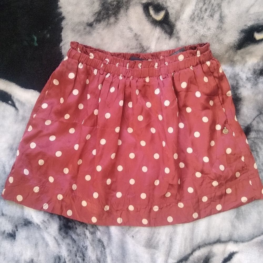 Scotch & Soda Silk Polka Dot Ruffle Mini Skirt Lined Red XS